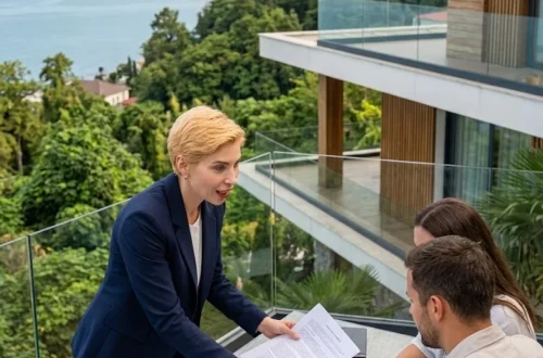 Charlotte bei der Besichtigung einer Villa in Georgien mit Meerblick bei Batumi