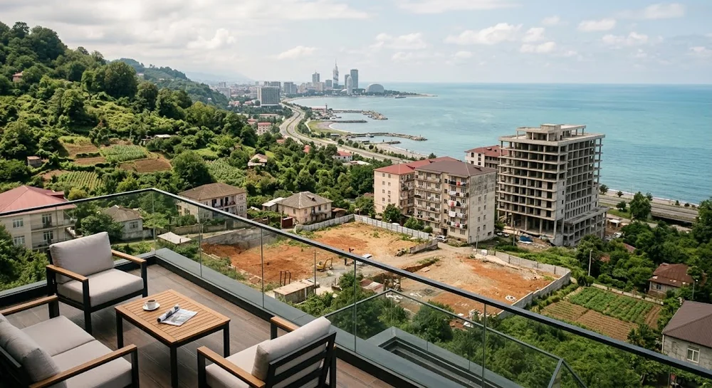Meerblick einer Villa bei Batumi und mögliche Bebauung auf Nachbargrundstücken