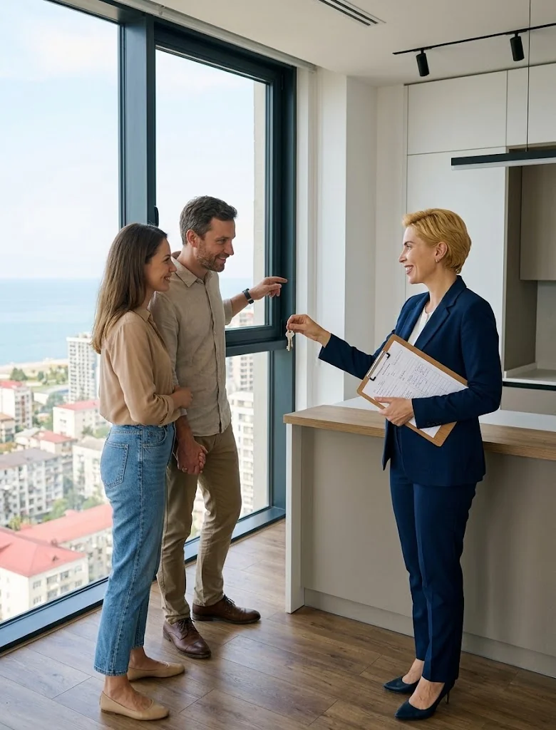 Schlüsselübergabe nach der Kaufbegleitung durch einen Immobilienmakler in Batumi